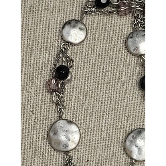 Lavender Charm Crystal Necklace Hammered Look Silver Tone Beads Lia Sophia - Picture 8 of 8